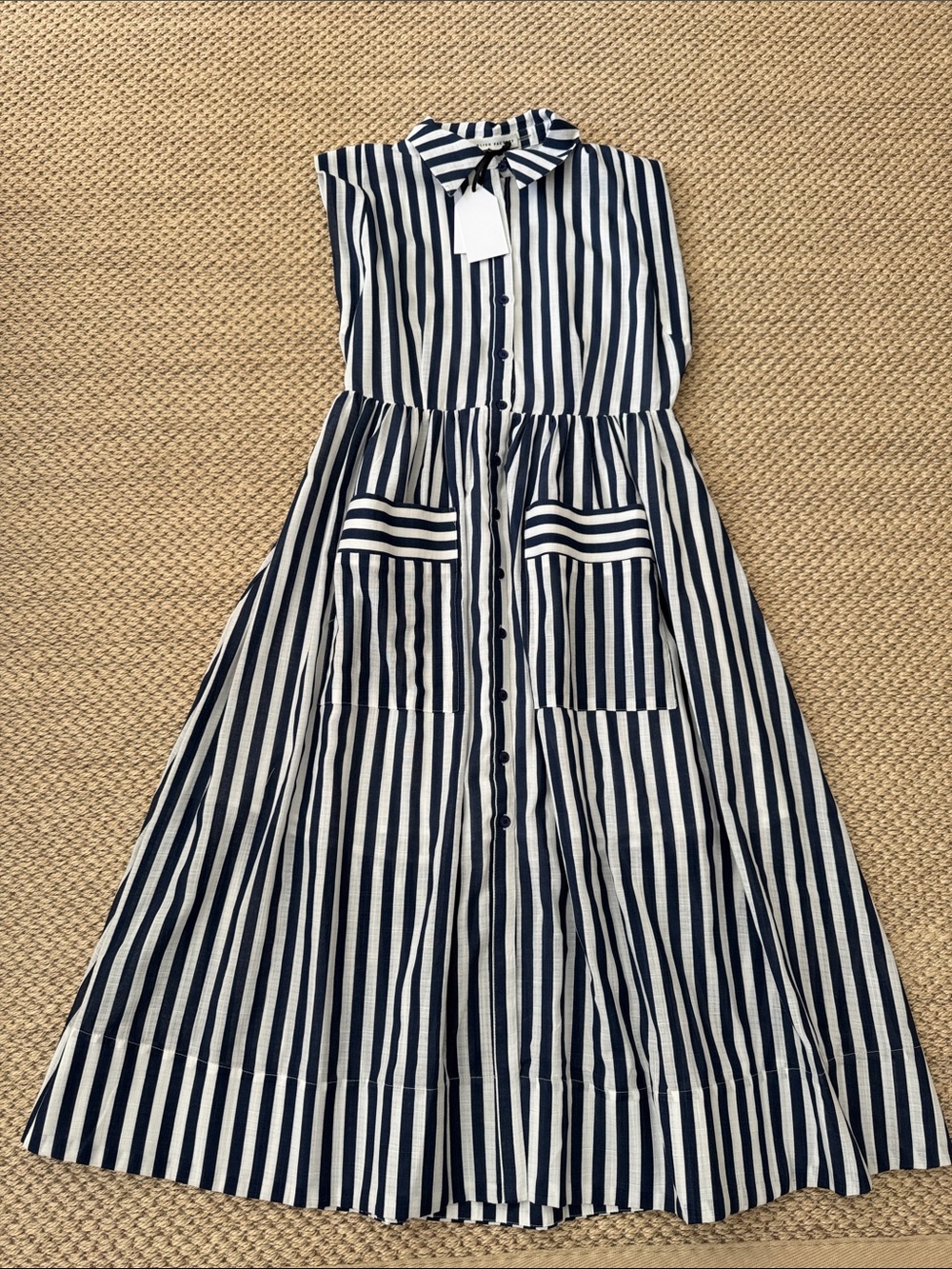 English Factory Navy and White Striped Maxi Shirt Dress